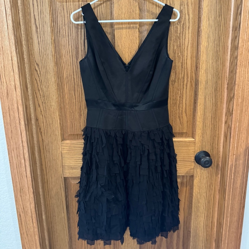 Aidan by Aidan Mattox Mixed Media Tulle Chiffon Layered Cocktail Black Dress 8